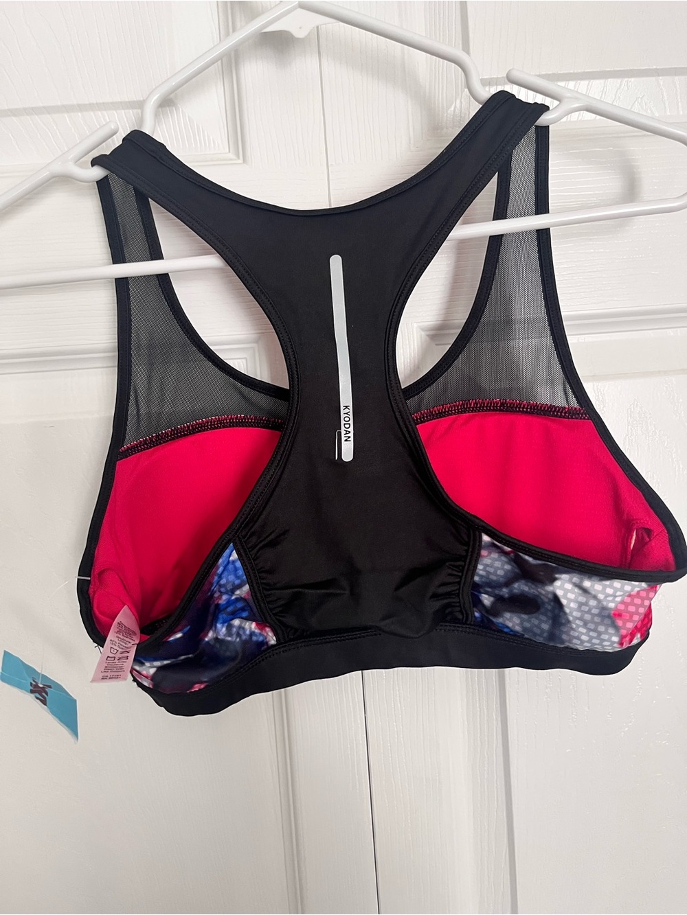 NWT Kyodan Floral Print Racerback Sports Bra in Pink, Blue & Black - Picture 2 of 3